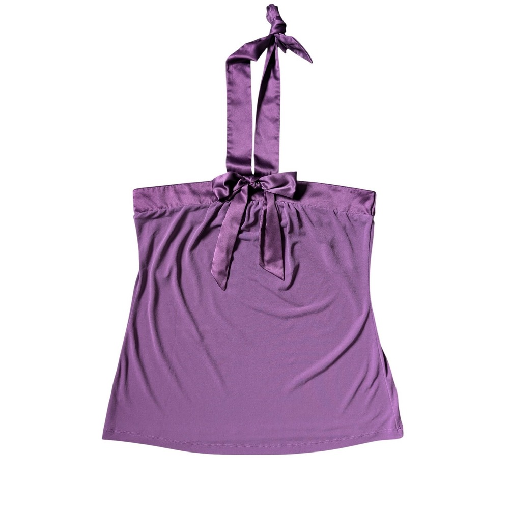 Anne Taylor Y2K 2000s Elegant Coquette Royal Purple Satin Bow Halter Top
